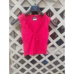 Vintage Red Ruffle V-Neck Sleeveless Knit Top Tank Size Small Y2K Romantic Moody